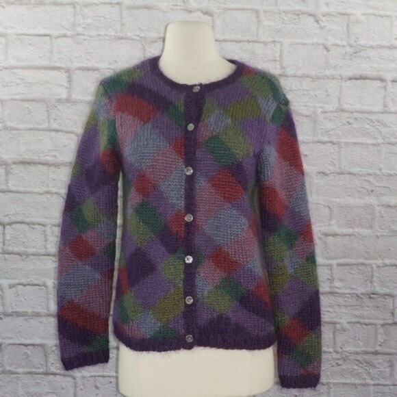 Vintage 90s Hand Knit Mohair Cardigan Sweater - Picture 1 of 6